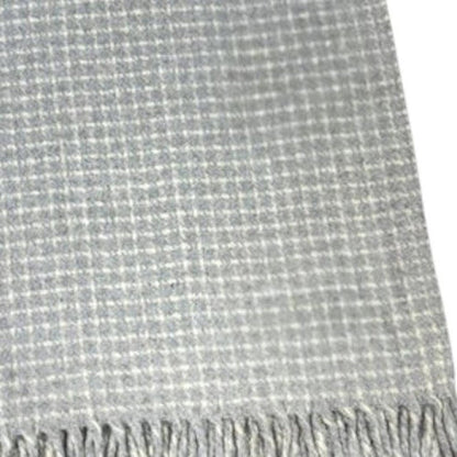 50" X 67" Light Gray And Cream Cotton Blend Woven Plaid Throw Blanket with Fringe HomeRoots