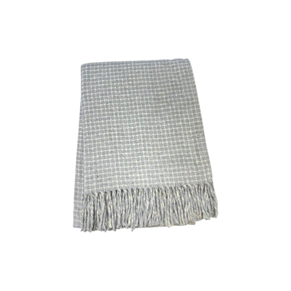 50" X 67" Light Gray And Cream Cotton Blend Woven Plaid Throw Blanket with Fringe HomeRoots