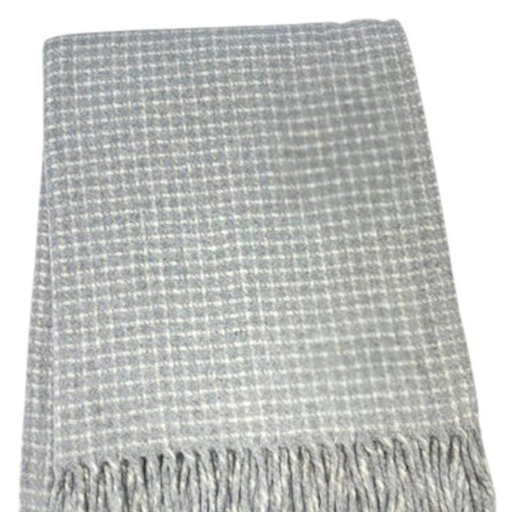 50" X 67" Light Gray And Cream Cotton Blend Woven Plaid Throw Blanket with Fringe HomeRoots