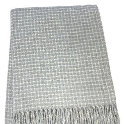 50" X 67" Light Gray And Cream Cotton Blend Woven Plaid Throw Blanket with Fringe HomeRoots