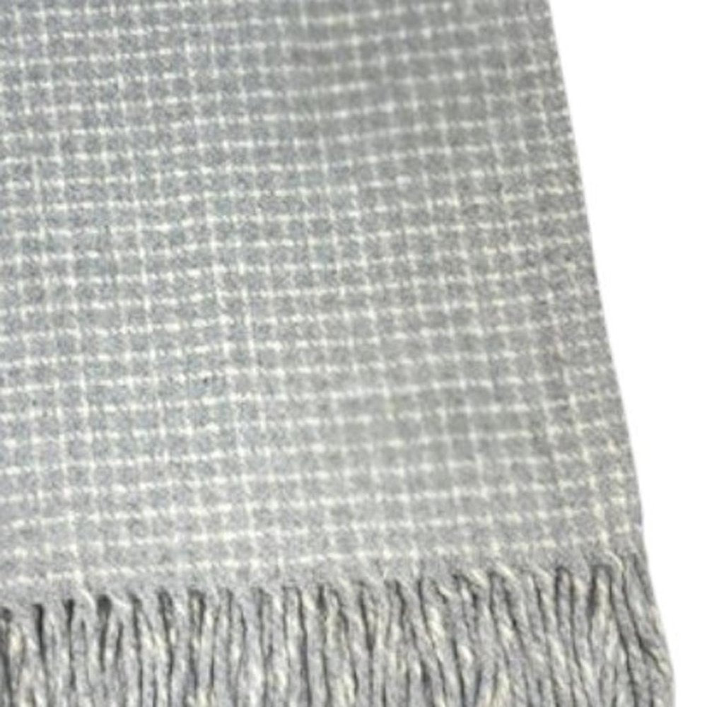 50" X 67" Light Gray And Cream Cotton Blend Woven Plaid Throw Blanket with Fringe HomeRoots