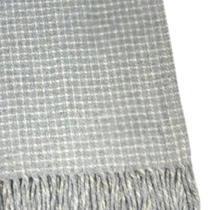 50" X 67" Light Gray And Cream Cotton Blend Woven Plaid Throw Blanket with Fringe HomeRoots