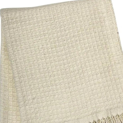 50" X 67" Cream Cotton Blend Woven Throw Blanket with Fringe