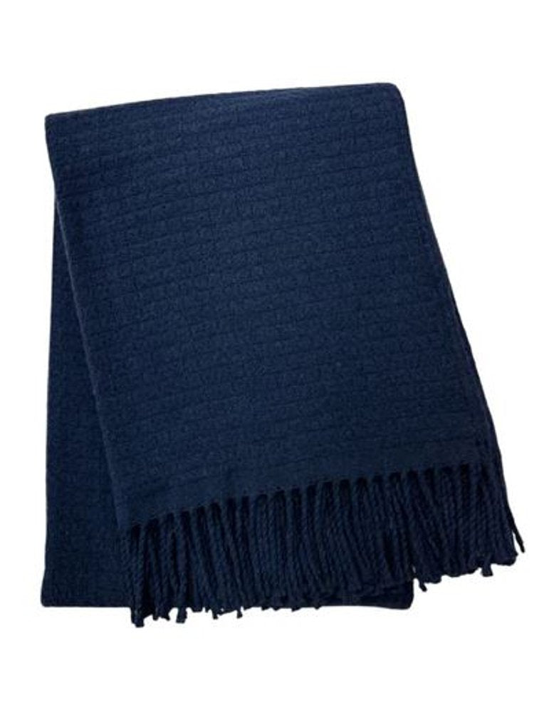 50" X 67" Navy Blue Cotton Blend Woven Throw Blanket with Fringe HomeRoots