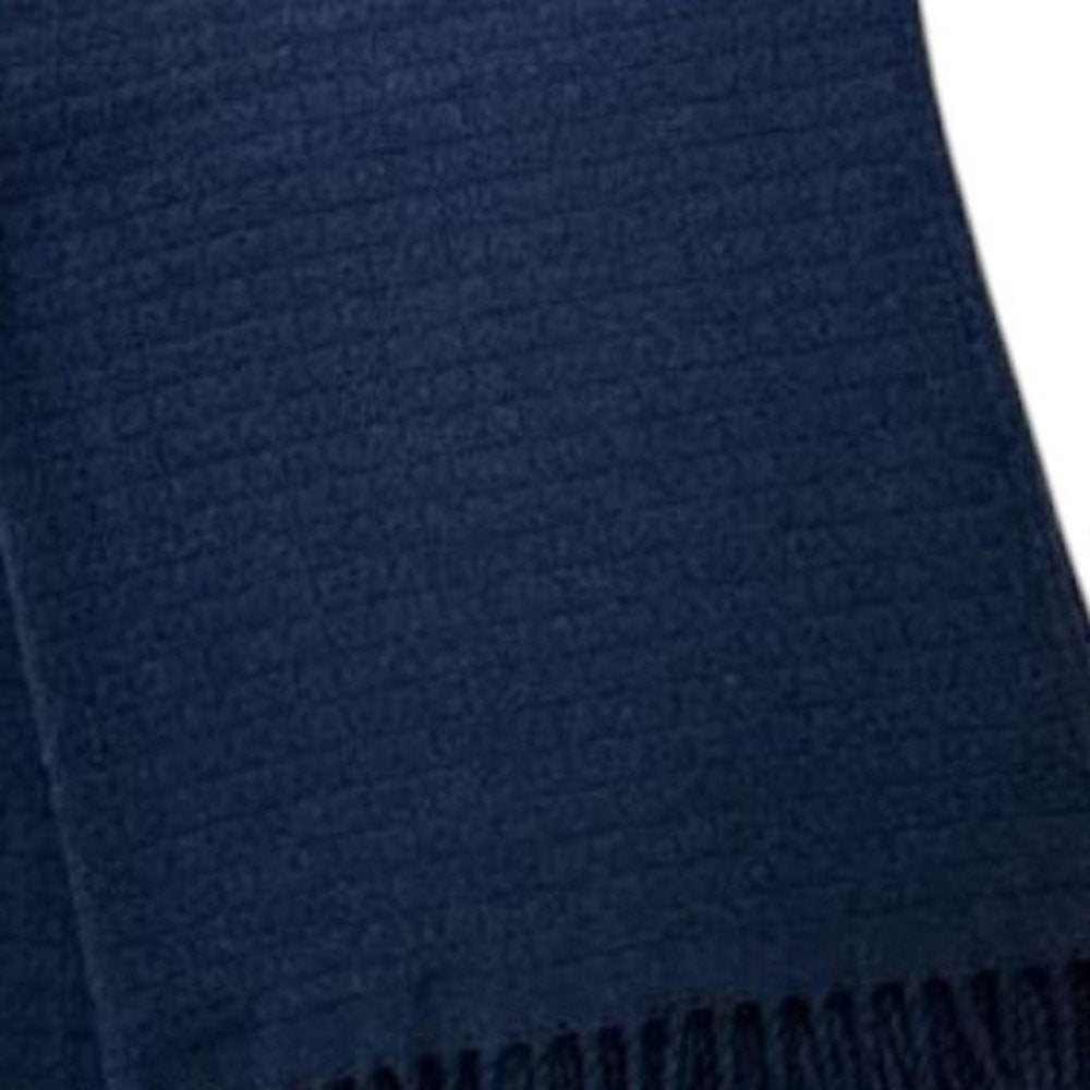 50" X 67" Navy Blue Cotton Blend Woven Throw Blanket with Fringe HomeRoots