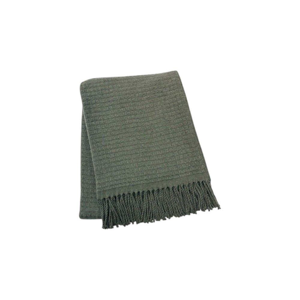 50" X 67" Olive Green Cotton Blend Throw Blanket with Fringe — view 1