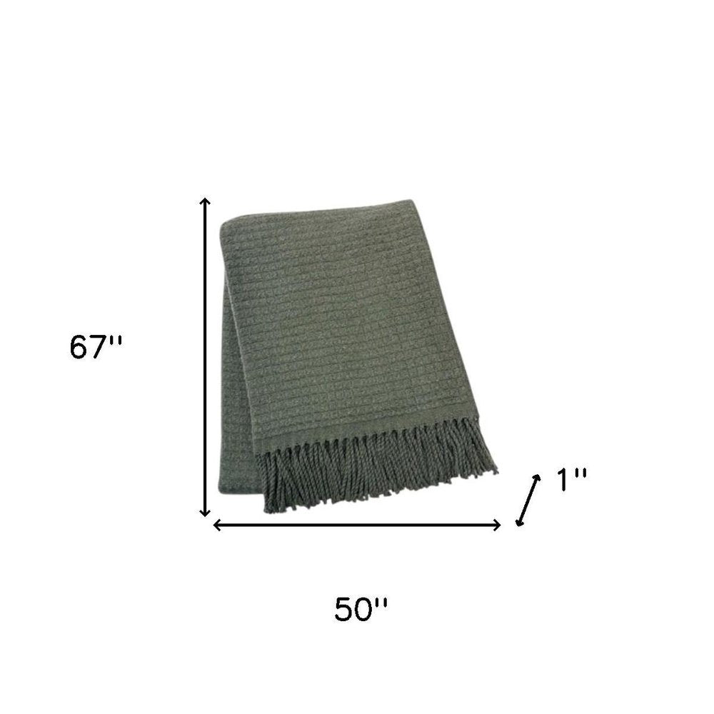 50" X 67" Olive Green Cotton Blend Throw Blanket with Fringe — view 4