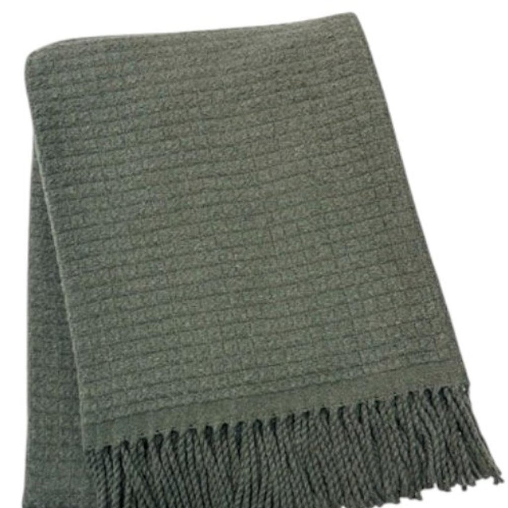 50" X 67" Olive Green Cotton Blend Throw Blanket with Fringe — view 3