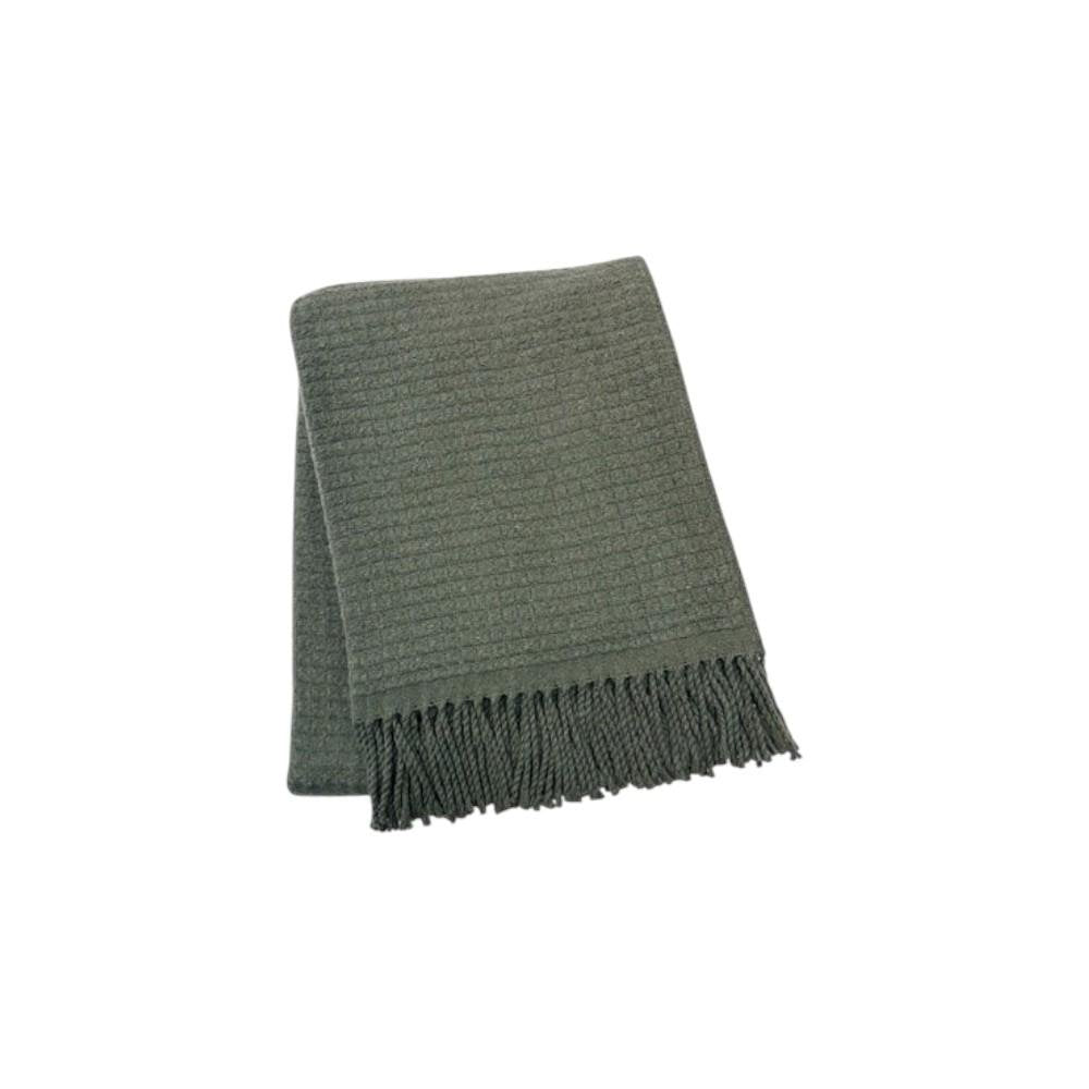 50" X 67" Olive Green Cotton Blend Throw Blanket with Fringe — view 6