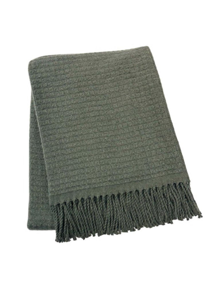 50" X 67" Olive Green Cotton Blend Throw Blanket with Fringe — view 7