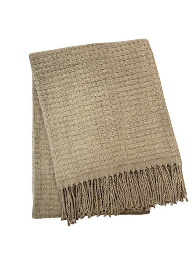 50" X 67" Sand Cotton Blend Woven Throw Blanket with Fringe — view 1