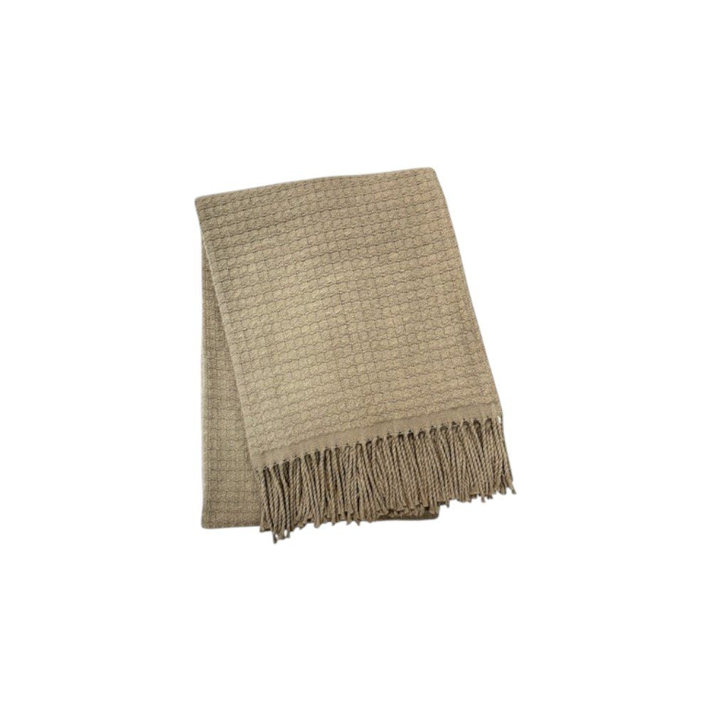 50" X 67" Sand Cotton Blend Woven Throw Blanket with Fringe — view 2