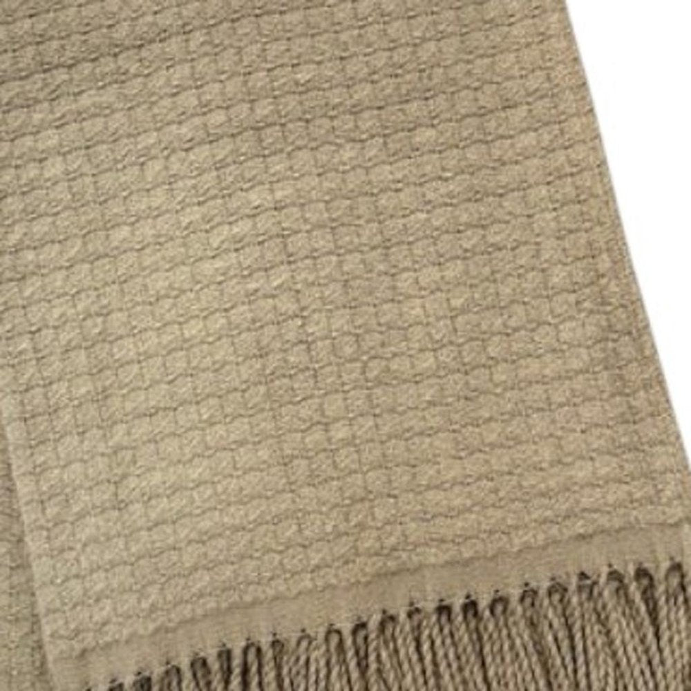 50" X 67" Sand Cotton Blend Woven Throw Blanket with Fringe — view 3