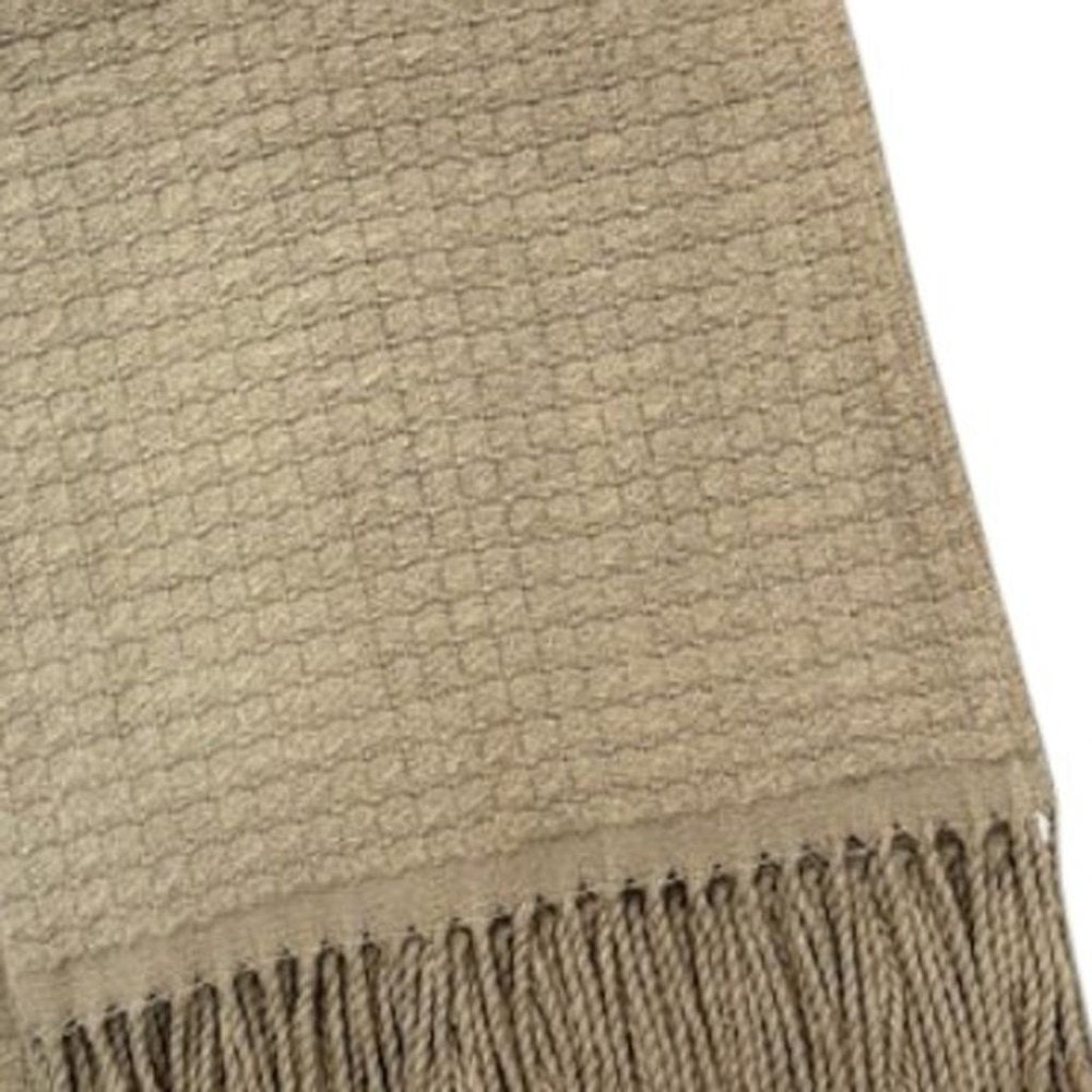50" X 67" Sand Cotton Blend Woven Throw Blanket with Fringe — view 7