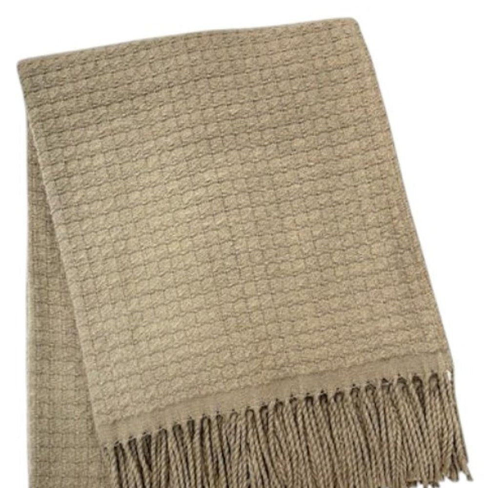 50" X 67" Sand Cotton Blend Woven Throw Blanket with Fringe — view 4