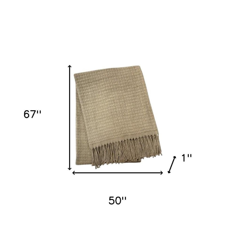 50" X 67" Sand Cotton Blend Woven Throw Blanket with Fringe — view 8