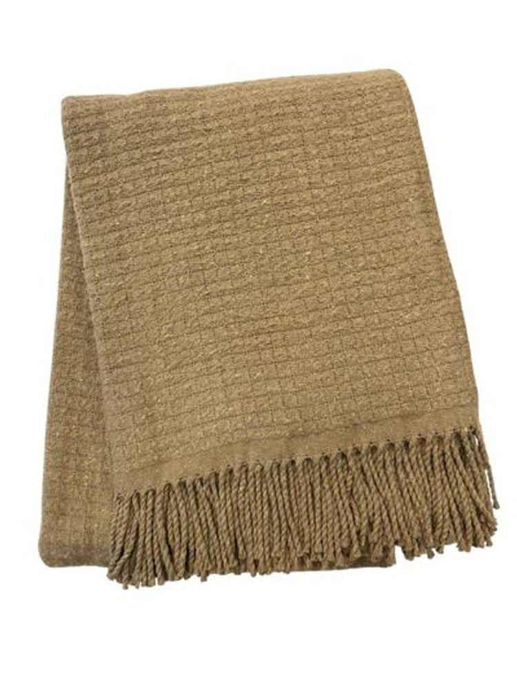 50" X 67" Stone Cotton Blend Woven Throw Blanket with Fringe HomeRoots