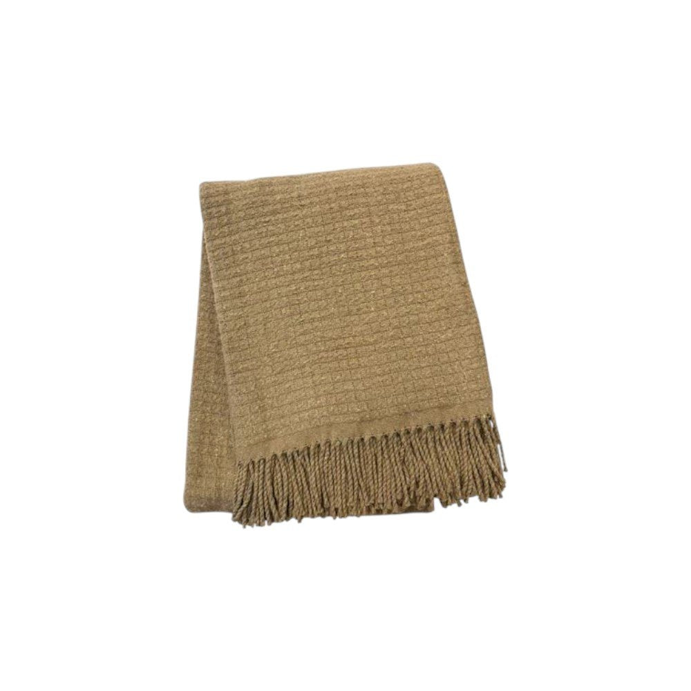 50" X 67" Stone Cotton Blend Woven Throw Blanket with Fringe HomeRoots