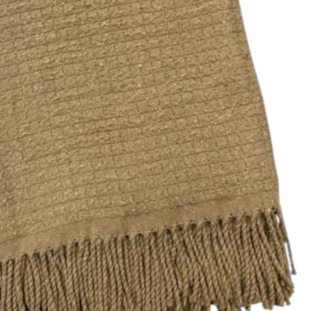 50" X 67" Stone Cotton Blend Woven Throw Blanket with Fringe HomeRoots