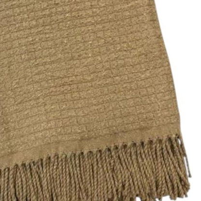 50" X 67" Stone Cotton Blend Woven Throw Blanket with Fringe HomeRoots