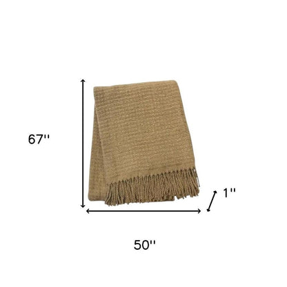 50" X 67" Stone Cotton Blend Woven Throw Blanket with Fringe HomeRoots