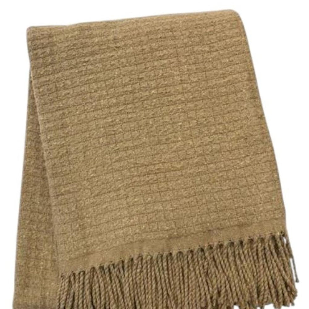 50" X 67" Stone Cotton Blend Woven Throw Blanket with Fringe HomeRoots