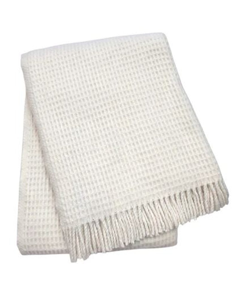 55" X 70" Cream Cotton Blend Waffle Weave Throw Blanket with Fringe HomeRoots