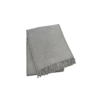 55" X 70" Light Gray Cotton Blend Waffle Weave Throw Blanket with Fringe HomeRoots