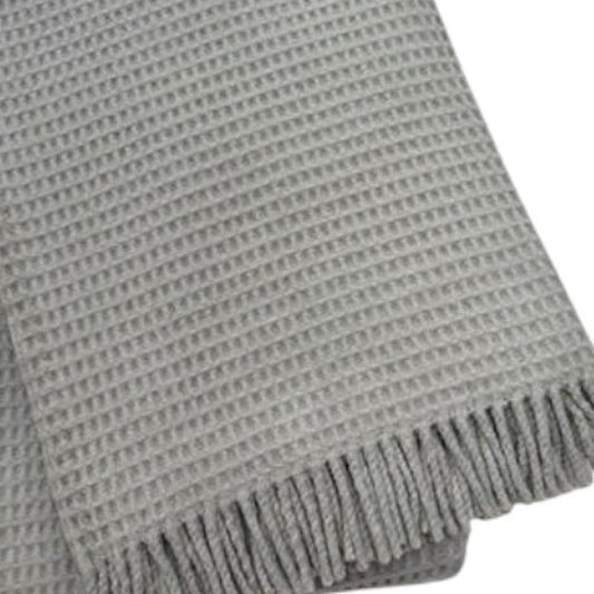 55" X 70" Light Gray Cotton Blend Waffle Weave Throw Blanket with Fringe