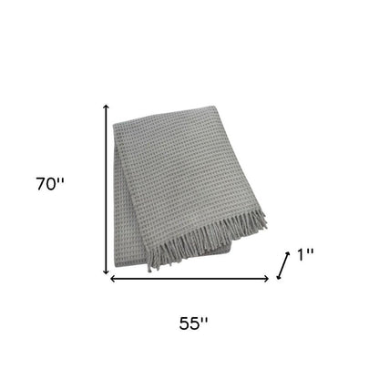 55" X 70" Light Gray Cotton Blend Waffle Weave Throw Blanket with Fringe HomeRoots