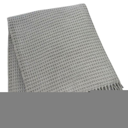 55" X 70" Light Gray Cotton Blend Waffle Weave Throw Blanket with Fringe HomeRoots