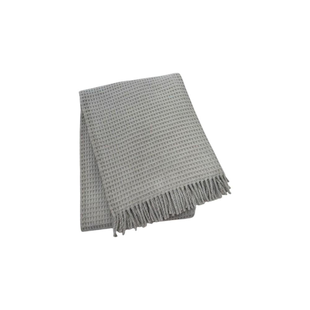 55" X 70" Light Gray Cotton Blend Waffle Weave Throw Blanket with Fringe