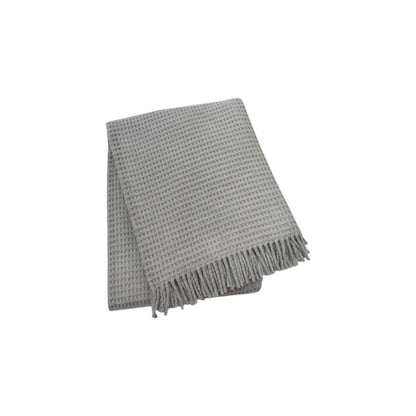 55" X 70" Light Gray Cotton Blend Waffle Weave Throw Blanket with Fringe