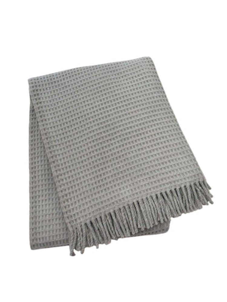 55" X 70" Light Gray Cotton Blend Waffle Weave Throw Blanket with Fringe — view 7