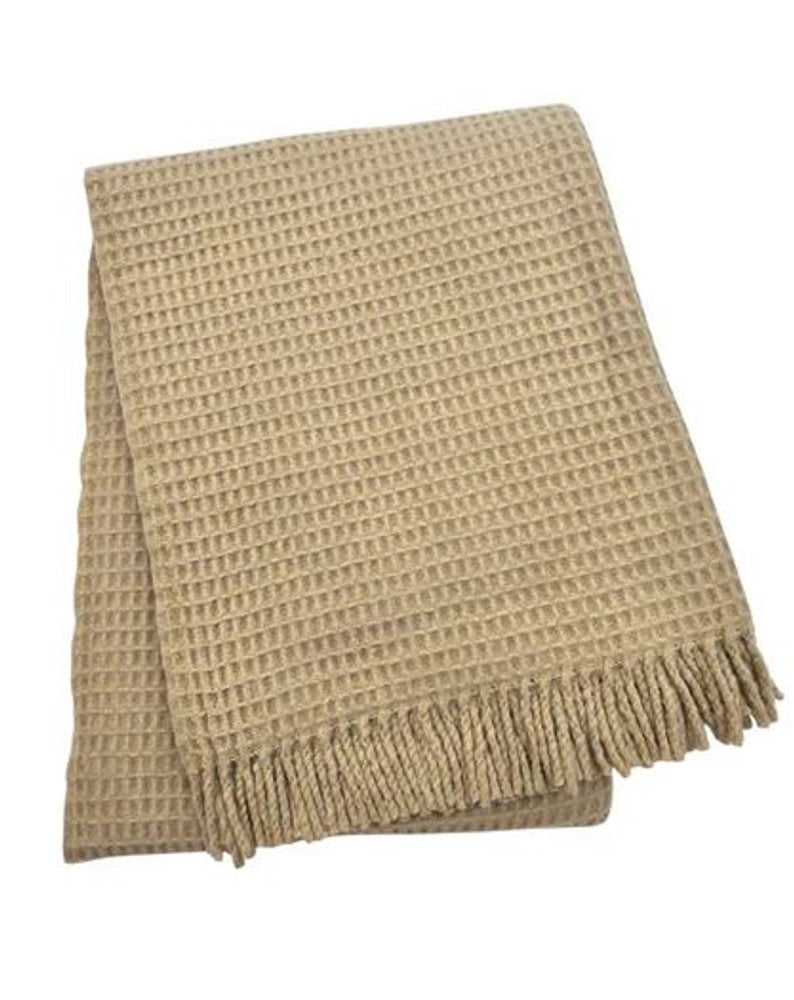 55" X 70" Stone Cotton Blend Woven Plush Throw Blanket with Fringe HomeRoots