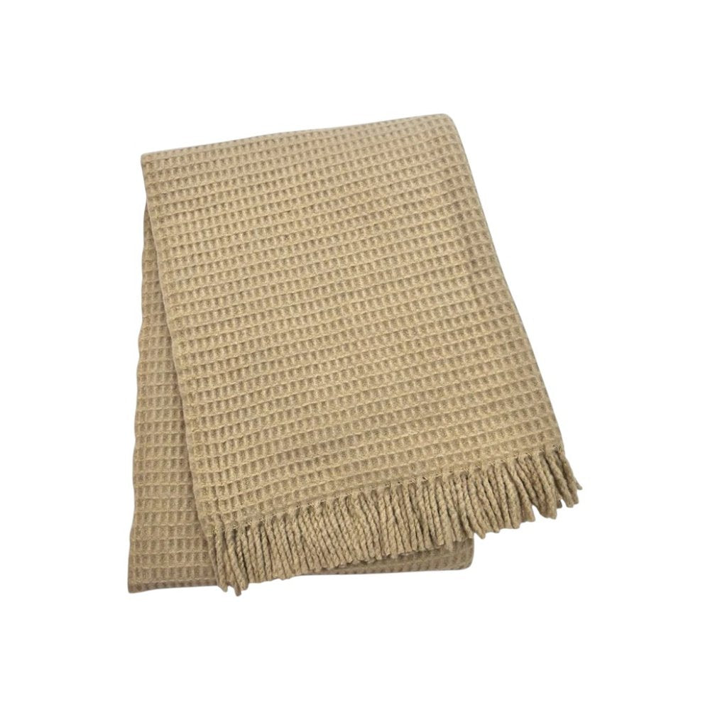 55" X 70" Stone Cotton Blend Woven Plush Throw Blanket with Fringe HomeRoots