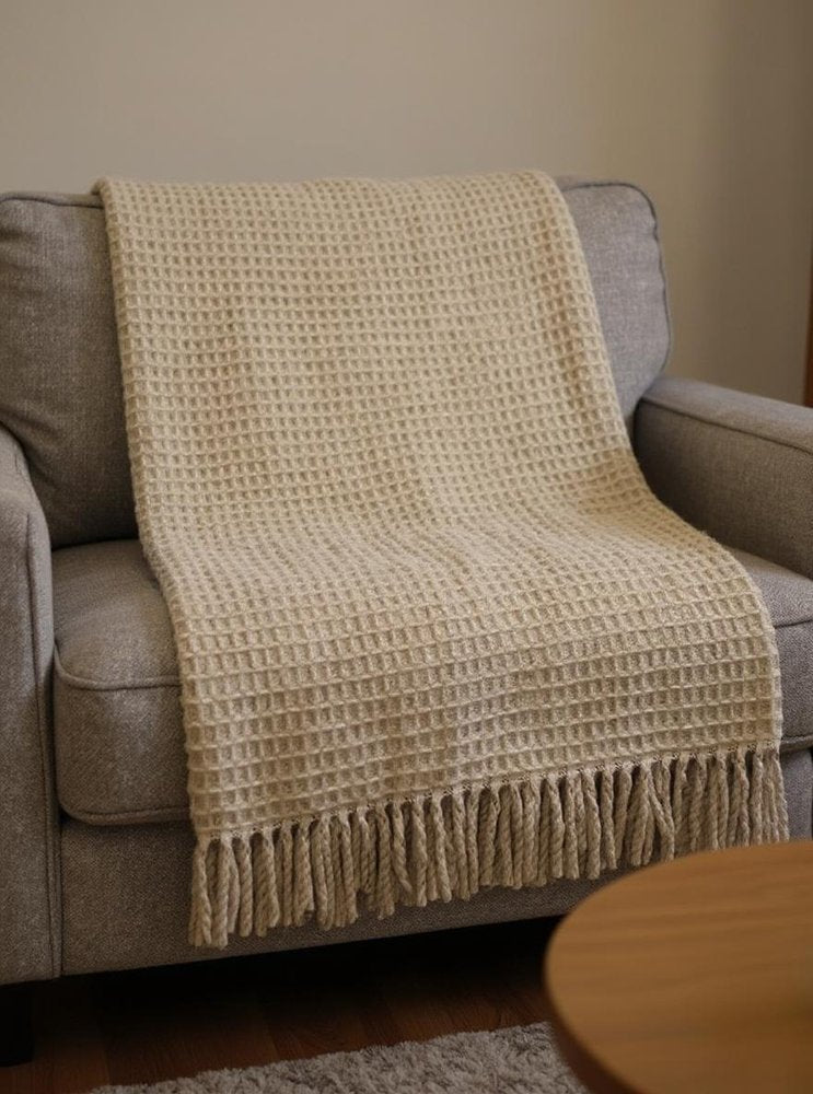 55" X 70" Stone Cotton Blend Woven Plush Throw Blanket with Fringe HomeRoots