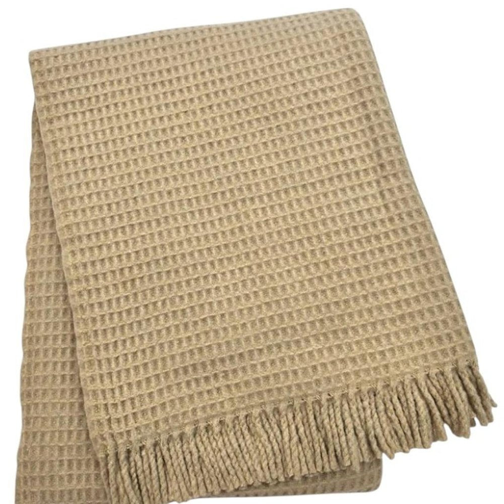 55" X 70" Stone Cotton Blend Woven Plush Throw Blanket with Fringe HomeRoots
