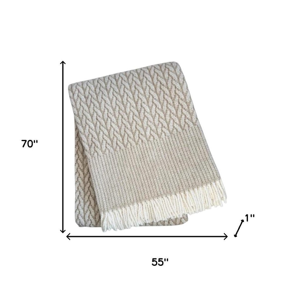 55" X 70" Cinnamon Cotton Blend Woven Plush Throw Blanket with Fringe HomeRoots