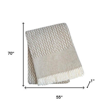 55" X 70" Cinnamon Cotton Blend Woven Plush Throw Blanket with Fringe HomeRoots