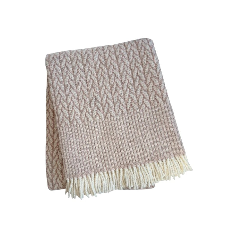 55" X 70" Dusty Rose Cotton Blend Woven Plush Throw Blanket with Fringe HomeRoots