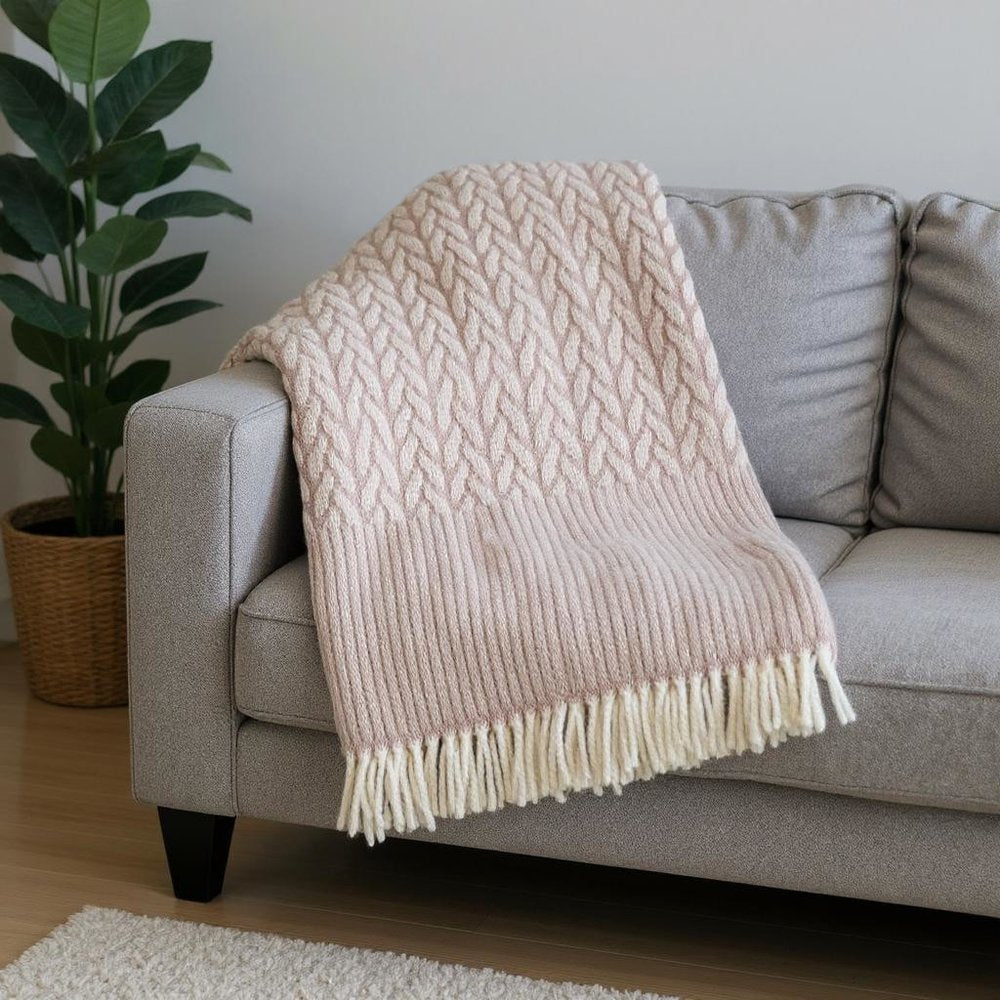 55" X 70" Dusty Rose Cotton Blend Woven Plush Throw Blanket with Fringe HomeRoots