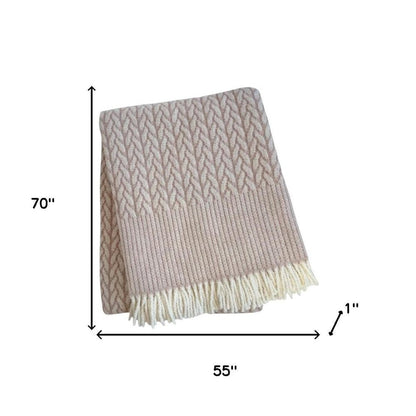 55" X 70" Dusty Rose Cotton Blend Woven Plush Throw Blanket with Fringe HomeRoots