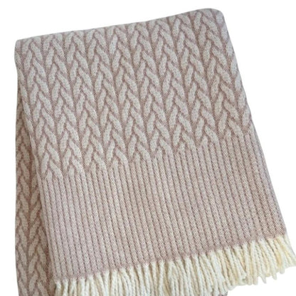 55" X 70" Dusty Rose Cotton Blend Woven Plush Throw Blanket with Fringe HomeRoots