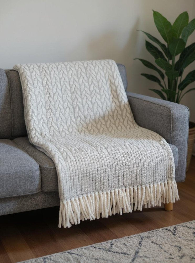 55" X 70" Gray Cotton Blend Woven Plush Throw Blanket with Fringe HomeRoots