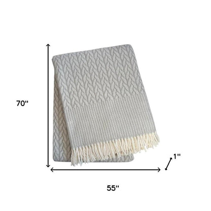 55" X 70" Gray Cotton Blend Woven Plush Throw Blanket with Fringe HomeRoots