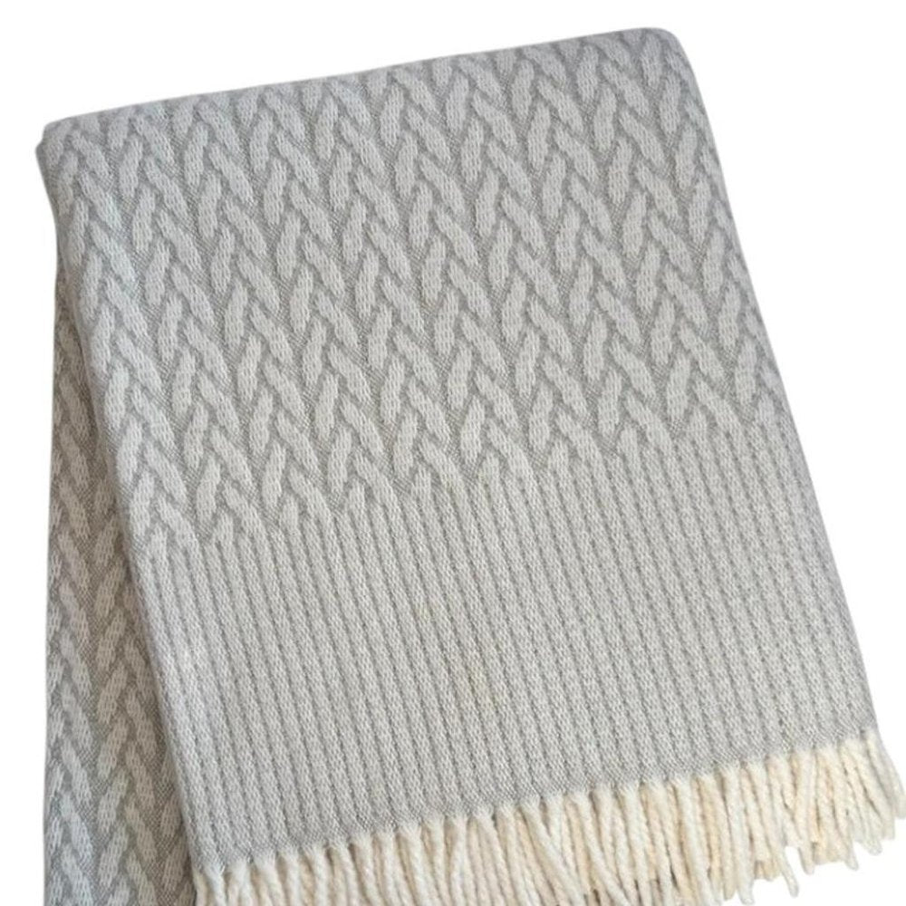 55" X 70" Gray Cotton Blend Woven Plush Throw Blanket with Fringe HomeRoots