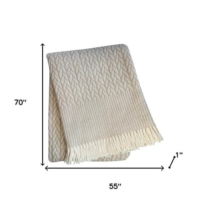 55" X 70" Linen Cotton Blend Woven Plush Throw Blanket with Fringe