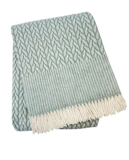 55" X 70" Sage Cotton Blend Woven Plush Throw Blanket with Fringe HomeRoots