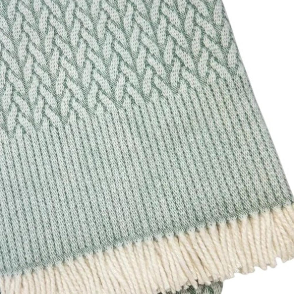 55" X 70" Sage Cotton Blend Woven Plush Throw Blanket with Fringe HomeRoots